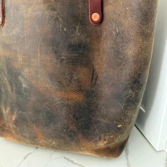 KMM & Co, Brown Kodiak Highly DistressedLeather Tote Bag